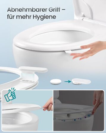 Сидіння для унітазу SONGMICS з мікроліфтом та дитячим сидінням, Urea-Duroplast, овальна форма (O-подібна), біле, витримує до 300 кг