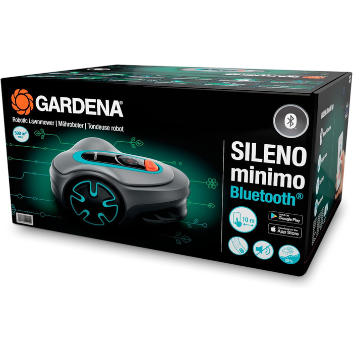 Робот-газонокосарка Gardena SILENO minimo 500 м² з Bluetooth, інтелектуальна автоматична косарка, керування через додаток, німецька версія