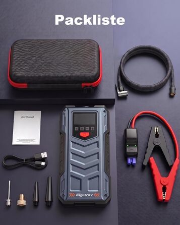 Пусковий пристрій (бустер) Starthilfe 8000A з компресором 150 PSI, 9-в-1: Jump Starter 12V для бензинових та дизельних авто (до 14л), електричний насос та Powerbank з швидкою зарядкою 30W