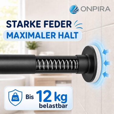Телескопічна штора для ванної Onpira® — розсувна карнизна штанга без свердління, нержавіюча сталь, 125-230 см, чорна