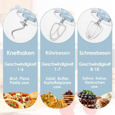 Кухонна машина Kitchen in the box Fab-Serie, потужний планетарний міксер 1300 Вт, 10 швидкостей, з набором насадок (гак, вінчик, міксер) для щоденного використання