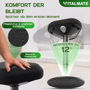 Офісний стілець VITALMATE з регулюванням висоти та неслизьким покриттям - стілець-покрутка для офісу та дому - регульований стійкий стілець для роботи - стійка для стоячи - чорний офісний стілець