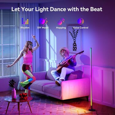 LED торшер для вітальні RGB 60 см кутовий, димується, з пультом та додатком, музичні режими, DIY, таймер - для спальні, геймінгу