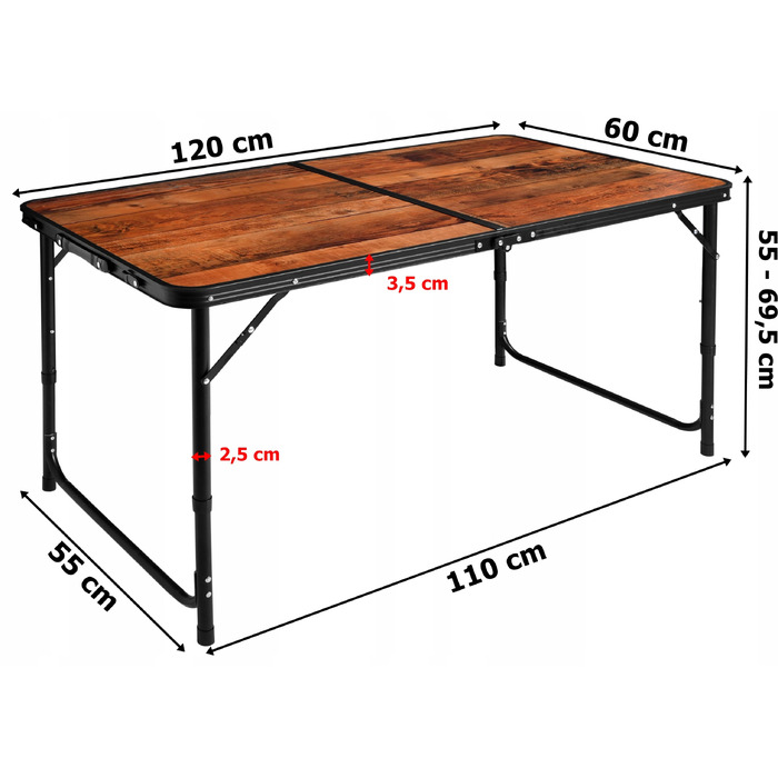Туристичний стіл Outdorium 60 x 120 x 69,5 см, коричневий