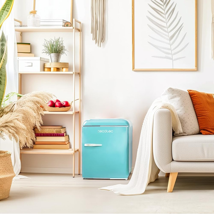 Міні-холодильник Cecotec Bolero CoolMarket TT Origin 45L, ретро, синій, 55 см, клас E, з морозильною камерою та хромованою ручкою