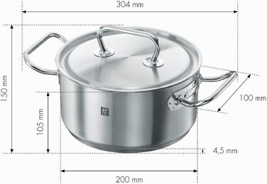Каструля Zwilling Twin Classic з кришкою, нержавіюча сталь, 20 см, 3.0 л, для індукційних плит, срібляста