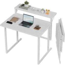 Складаний письмовий стіл JUMMICO 80 см з полицею для монітора, компактний комп'ютерний стіл для дому та офісу, білий