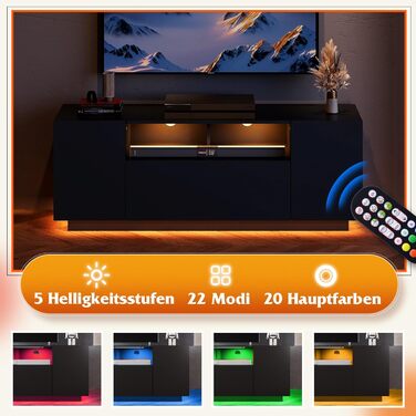 Тумба під телевізор WLIVE Schwarz 122x36x45 см, чорна глянцева з LED-підсвіткою та шафами