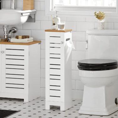 SoBuy BZR85-W підлогова шафа для ванної, тримач для туалетного паперу, білий/натуральний, 20x75x18 см – органайзер для зберігання, туалетна шафа, меблі для ванної кімнати
