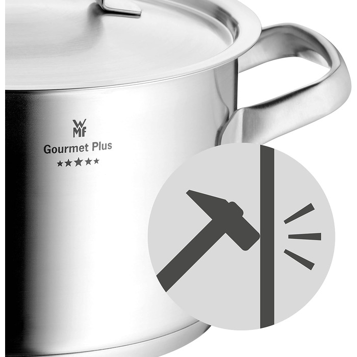 Каструля WMF Gourmet Plus 16 см без кришки, 1,4 л, з нержавіючої сталі Cromargan, з мітками об'єму