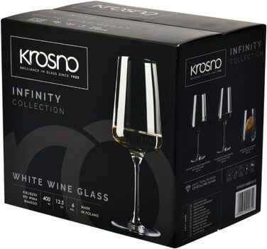 Набір келихів для білого вина та шампанського Krosno Infinity, 400 мл, 6 штук, кришталеве безсвинцеве скло, елегантний дизайн, для дому, ресторанів та вечірок, можна мити в посудомийній машині