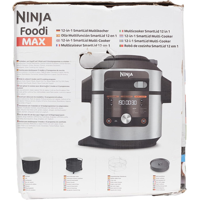Мультиварка Ninja Foodi MAX 12-в-1 з SmartLid, 7,5 л, тиск, аерофритюр, повільне приготування, нержавіюча сталь, модель OL650EU