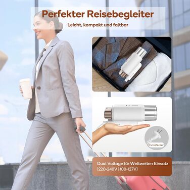 Newbealer парова праска-стимер для одягу, дорожня, складна, швидкий нагрів 20 сек, подвійна напруга 220В/120В, біла
