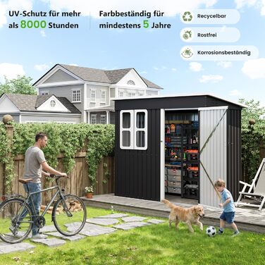 Металевий садовий будинок UDPATIO 222x132x190 см з вікном, дверима з замком та вентиляцією, гараж для велосипедів з похилим дахом, сарай для інструментів, водонепроникний, темно-сірий