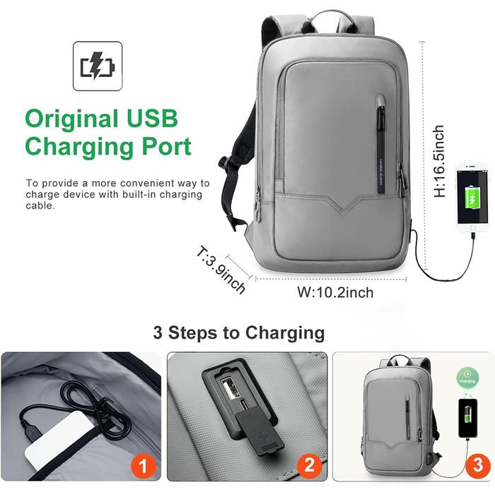 Чоловічий рюкзак для ноутбука 15,6'' з USB, водонепроникний, для школи, роботи, подорожей, біло-сірий