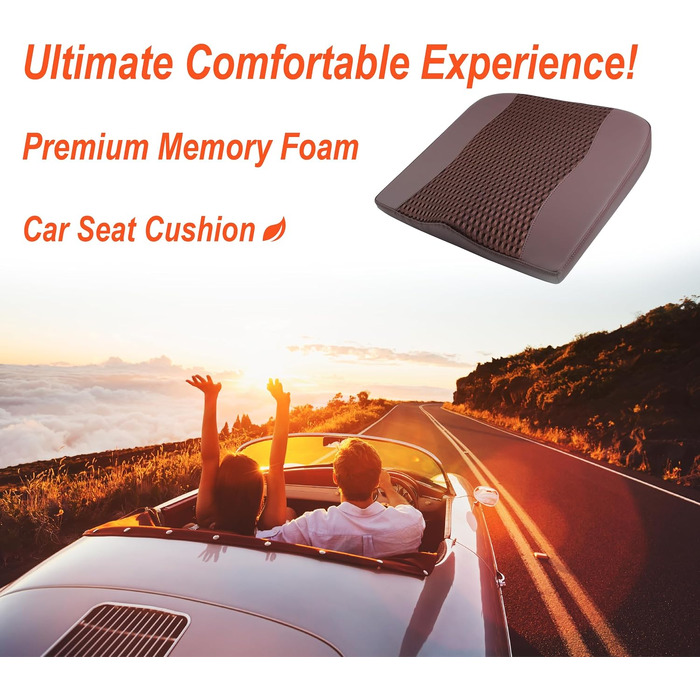 Автомобільна подушка Lofty Aim з Memory Foam для водія: підтримка спини, зняття болю (ішіас), для автокрісла, офісного крісла, інвалідного візка. PU-шкіра, 4D Mesh, коричнева