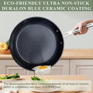 Набір посуду Nuwave Healthy Duralon Blue Ceramic 12 предметів: антипригарне, стійке до подряпин, без PFAS, для індукції, склокришки