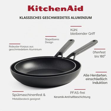 Набір сковорідок KitchenAid Classic для індукційних плит (20, 24, 28 см), твердоанодований алюміній з керамічним антипригарним покриттям без PFAS, чорний