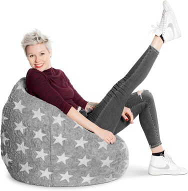 Крісло-мішок Sitting Point FluffyStars XL сірий, плюшевий