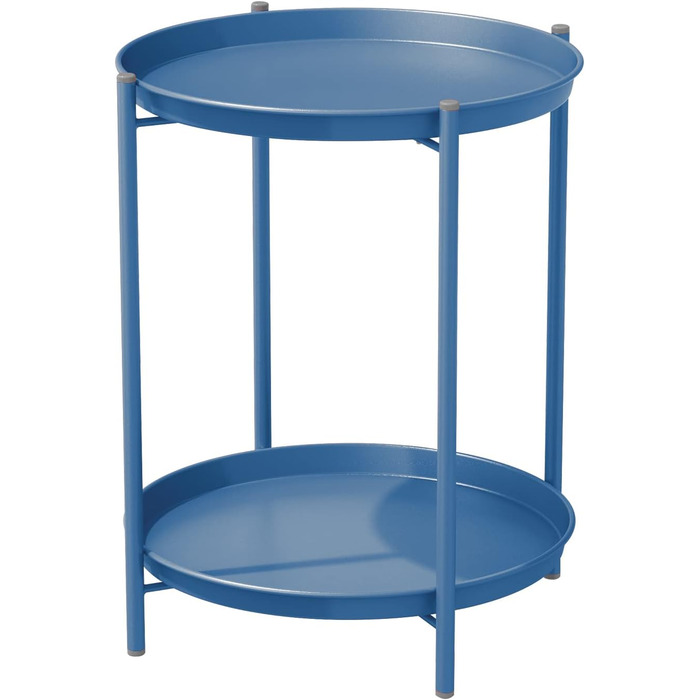 Металевий журнальний стіл Grand patio, 2-рівневий, знімна полиця, 45x45x53 см, для вітальні, спальні, саду, синій павич