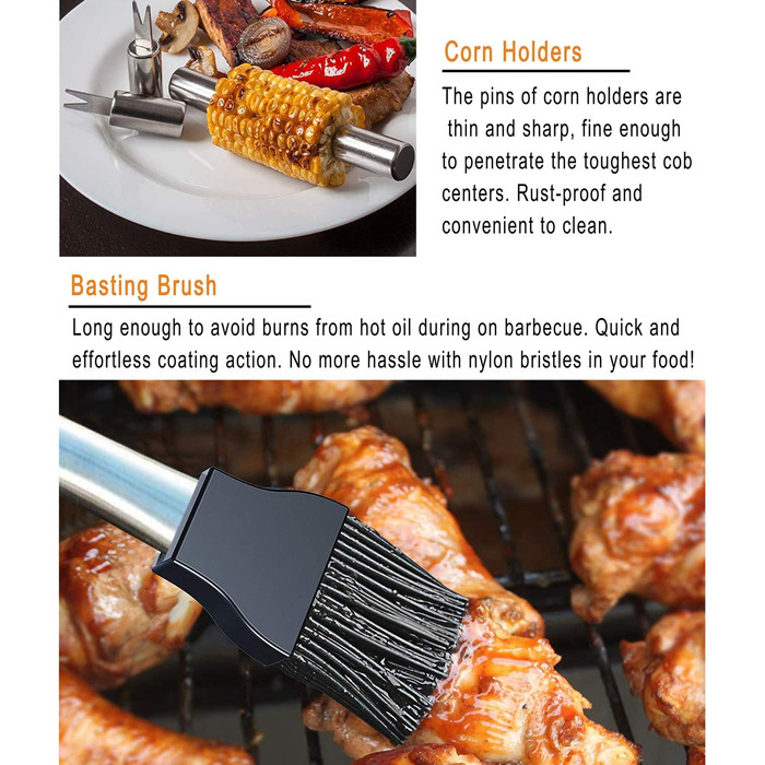 Grilljoy набір для гриля 20 предметів з нержавіючої сталі у алюмінієвому кейсі, професійний набір аксесуарів для барбекю, подарунок для чоловіків і жінок, сріблястий