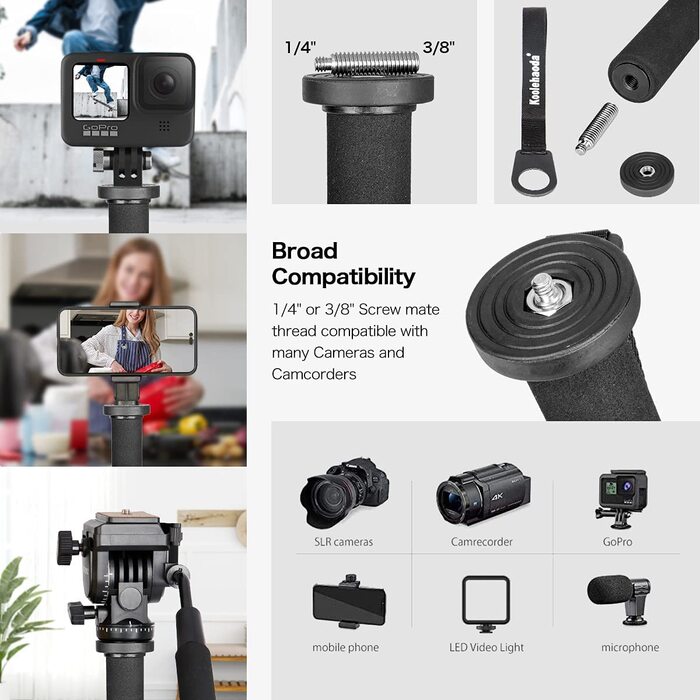 Алюмінієвий монопод Koolehaoda зі стійкою та кульовою головкою K-09 для DSLR камер, висота 175 см