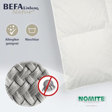 BEFA NATUR Daunendecke 'Ганцйар' 135x200 см: 90% пух, 10% перо, 624г, для алергіків, сертифікат DOWNPASS, Oeko-Tex® Клас 1, Made in Germany