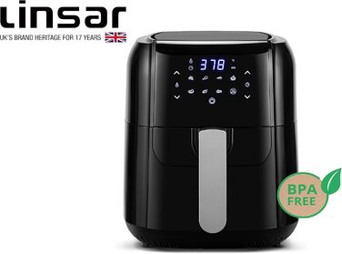 Linsar аерофритюрниця 5 л, з таймером, сенсорним екраном, функцією підігріву, регулюванням температури, енергоощадна, 1400 Вт, чорна, велика