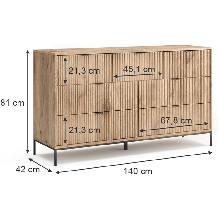 Комод Vicco Eliza сірий 140x81 см, шафа-комод для зберігання