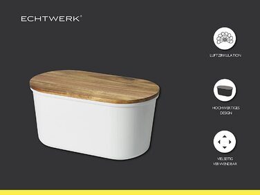 Хлібниця ECHTWERK FRESH, біла, з кришкою та дошкою для нарізання з акації, для зберігання до 1 кг хліба, 37x22x17 см