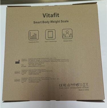 Смарт-вага Vitafit 250 кг з Bluetooth, вимірюванням ваги та ІМТ, синхронізацією з додатком, чорна, 8 мм загартоване скло, широка платформа