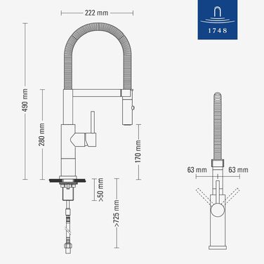 Змішувач кухонний Villeroy & Boch Steel Expert Compact, чорний матовий, з висувним гусаком та перемикачем, висота 170мм