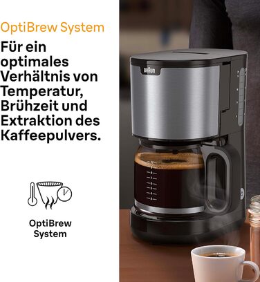 Кавоварка Braun PurShine KF 1500 BK, фільтраційна, скляний глечик 10 чашок, OptiBrew, авто-вимкнення, 1000 Вт, чорна