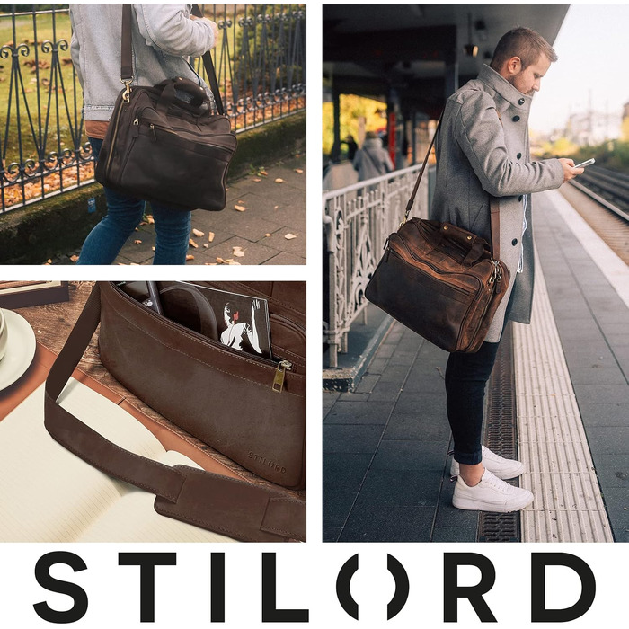 Шкіряна ділова сумка-портфель STILORD Leopold XL для вчителів та офісу, колір коньячний коричневий