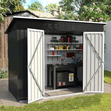 Садовий будинок UDPATIO металевий 4 м³ 228x121x181 см для двору, гараж для велосипедів, оцинкована сталь, двері з замком, темно-сірий