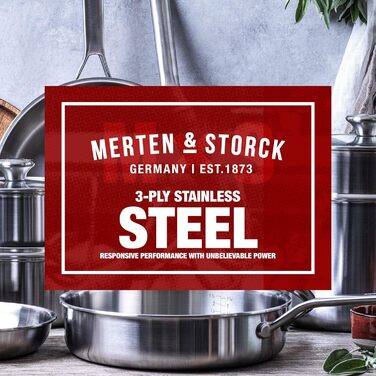 Набір посуду Merten & Storck Tri-Ply 8-Piece Cookware Set, нержавіюча сталь, індукційне дно, склокришки, придатний для духовки та посудомийної машини, сріблястий