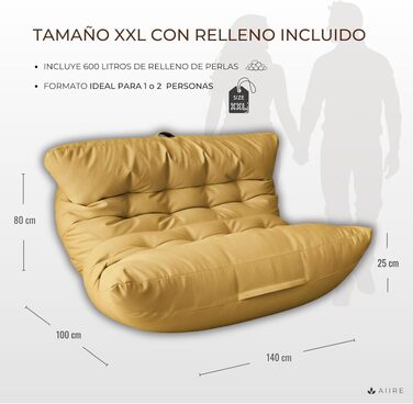Мішок для сидіння Aiire Relaxo XXL бежевий (гірчичний) – великий пуф для відпочинку, крісло-мішок для дорослих, м'який килим на підлогу