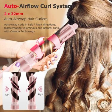MESCOMB 5-в-1 Airstyler та Hairstyler: Фен-щітка з іонізацією, автоматичний завивач та щітка для об'єму - Швидке сушіння, укладка для локонів, об'єму та вирівнювання без пошкоджень. Легкий, рожевий.