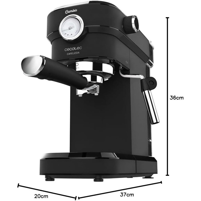 Кавомашина Cecotec Cafelizzia 790 Steel Pro: Еспресо та капучино, 1350W, 20 бар, манометр, термоблок, 1.2л, нержавіюча сталь