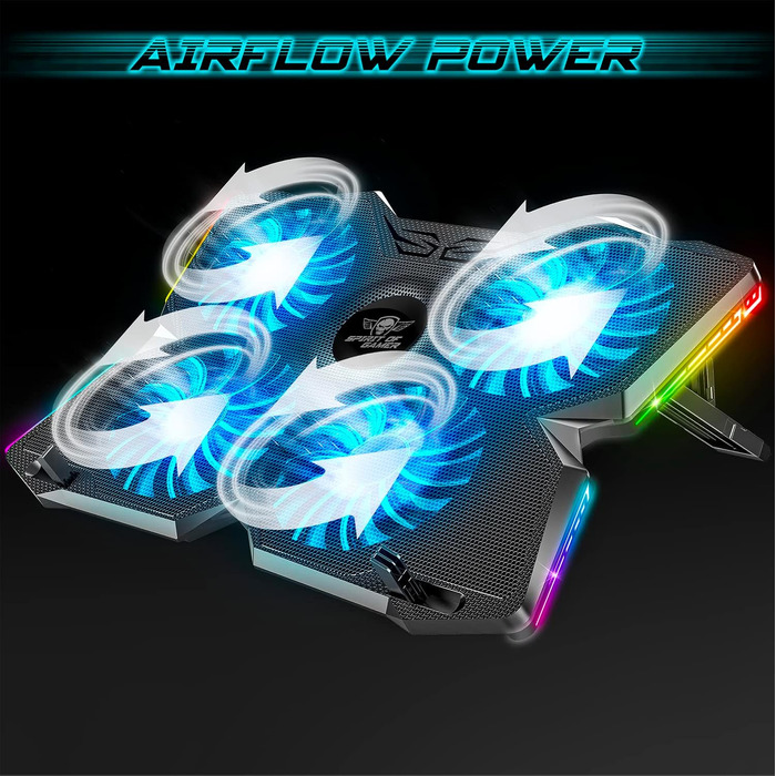 Охолоджувач для ноутбука Spirit of Gamer AIRBLADE 500 (10-17 дюймів), 4 тихі вентилятори, RGB підсвітка, сумісність з PC, PS5, PS4, Xbox