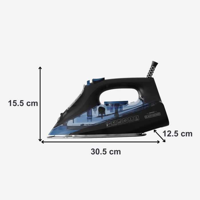 Праска Black+Decker BXIR2606E: 2600W, керамічна підошва, 150 г/хв, антикальк, вертикальне прасування