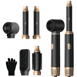 UMIGA Hairstyler 5-в-1: Фен-щітка, стайлер для волосся, випрямляч, плойка, насадки для укладки. Чорний колір