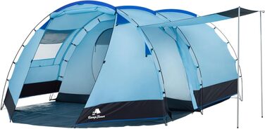 Сімейний намет CampFeuer Zelt Super+ на 4 особи: великий тунельний намет з 2 входами, тамбуром та водонепроникністю 3000 мм (Блакитний/Чорний)