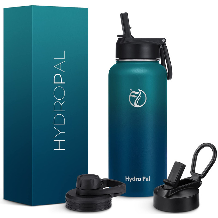 Термофляга HydroPal 1200мл із нержавіючої сталі, BPA-free, вакуумний термос для спорту та подорожей з трубочкою та 2 кришками (зелений)