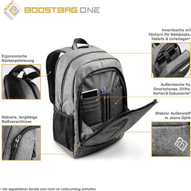Міський рюкзак BoostBag One для ноутбука 15,6'', планшета та телефону, сірий – ідеальний для школи, роботи, навчання