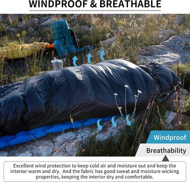 Ультралегкий спальний мішок Naturehike CW400 RDS пуховий, чотирьохсезонний для кемпінгу та подорожей, чорний (6°C, розмір M)
