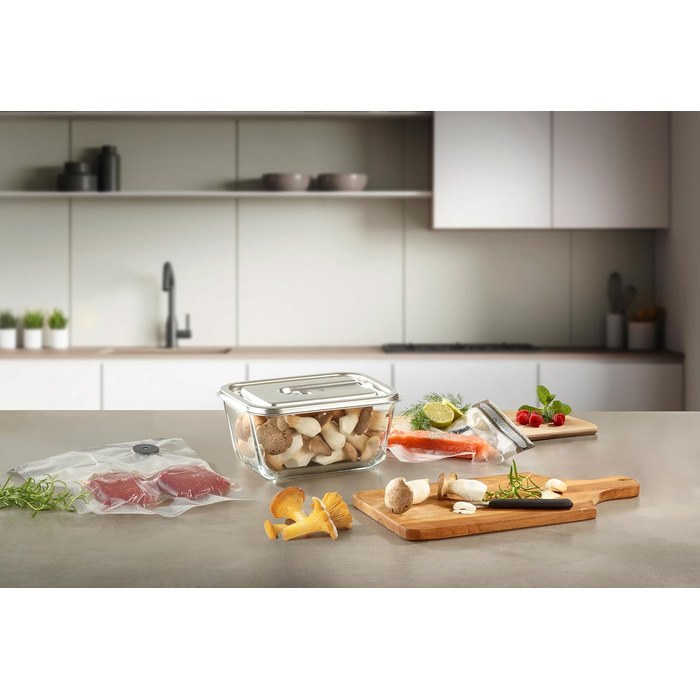 Вакууматор CASO Vacu OneTouch Eco-Set: бездротовий ручний вакууматор з 3 скляними контейнерами, 10 ZIP-пакетами та наклейками Food Manager, чорний