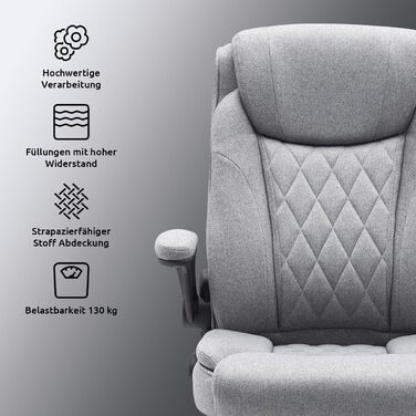 Ергономічне офісне крісло Superkancl COMFORTABLE, до 130 кг, сіре, з високою спинкою та відкидними підлокітниками