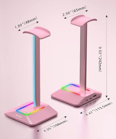 Підставка для навушників New Bee з RGB-підсвіткою, USB Type-C зарядкою та передачею даних, універсальна стійка для геймерських гарнітур, рожева