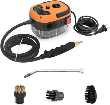 Ручний пароочисник Andoer 2500W з насадками-щітками для кухні, меблів, ванної та авто, портативний, помаранчевий